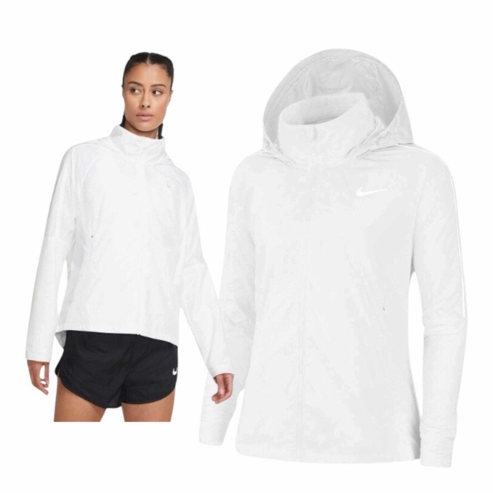 Nike Women's Shield Jacket Wind and Water Proof White w/ Hood Lightweight Size M